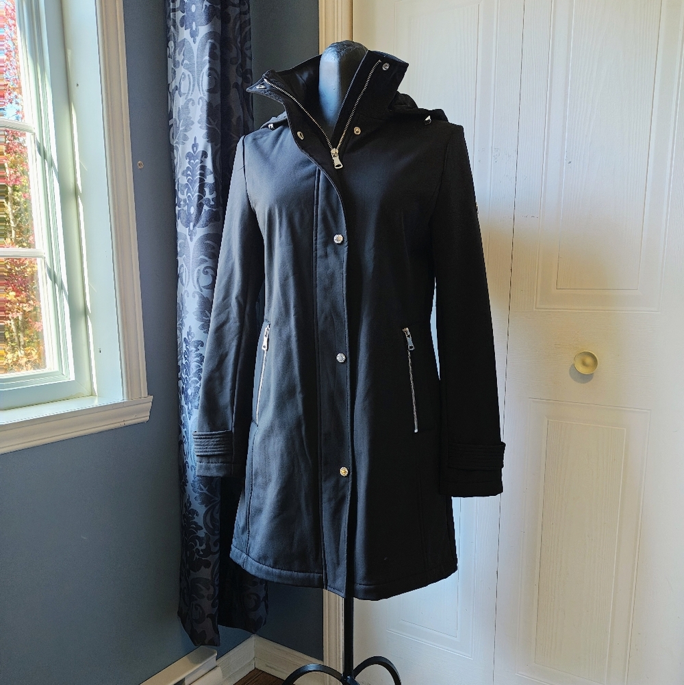 NWOT Calvin Klein Black Double Breasted Coat With Detachable Hood